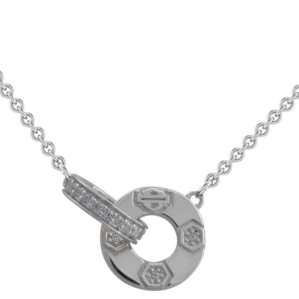 HARLEY DAVIDSON BAR & SHIELD INTERLOCK BLING STERLING SILVER LADIES NECKLACE